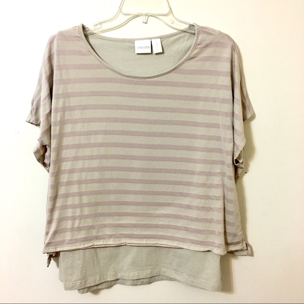 Chico’s Blouse Tan Cream Purple Stripes - Size 2